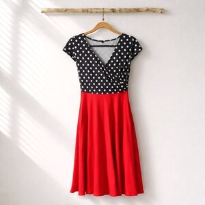 Retro Vintage Inspired Red Polka Dot Dress With Pockets Size S